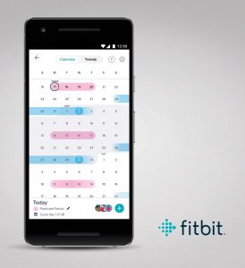 Fitbit app screen for Android showing female health and calendar